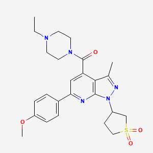 molecular formula C25H31N5O4S B2415267 (1-(1,1-dióxido-tetrahidrotio-fen-3-il)-6-(4-metoxifenil)-3-metil-1H-pirazolo[3,4-b]piridin-4-il)(4-etilpiperazin-1-il)metanona CAS No. 1021250-32-7