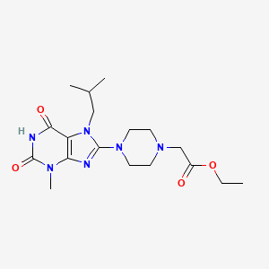 molecular formula C18H28N6O4 B2415301 ethyl 2-(4-(7-isobutyl-3-methyl-2,6-dioxo-2,3,6,7-tetrahydro-1H-purin-8-yl)piperazin-1-yl)acetate CAS No. 898408-69-0