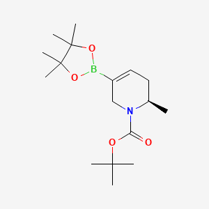 molecular formula C17H30BNO4 B2415311 tert-butyl (2R)-2-methyl-5-(4,4,5,5-tetramethyl-1,3,2-dioxaborolan-2-yl)-3,6-dihydro-2H-pyridine-1-carboxylate CAS No. 2304631-54-5