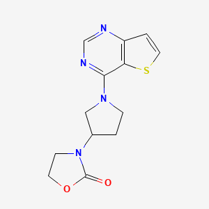 molecular formula C13H14N4O2S B2415326 3-(1-Thieno[3,2-d]pyrimidin-4-ylpyrrolidin-3-yl)-1,3-oxazolidin-2-one CAS No. 2380144-52-3