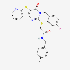 molecular formula C26H21FN4O2S2 B2415339 2-((3-(4-fluorobenzyl)-4-oxo-3,4-dihydropyrido[3',2':4,5]thieno[3,2-d]pyrimidin-2-yl)thio)-N-(4-methylbenzyl)acetamide CAS No. 1223812-07-4