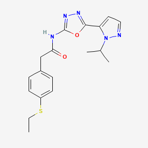 molecular formula C18H21N5O2S B2415344 2-(4-(乙硫基)苯基)-N-(5-(1-异丙基-1H-吡唑-5-基)-1,3,4-恶二唑-2-基)乙酰胺 CAS No. 1170609-53-6