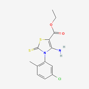 molecular formula C13H13ClN2O2S2 B2415355 Ethyl 4-amino-3-(5-chloro-2-methylphenyl)-2-sulfanylidene-1,3-thiazole-5-carboxylate CAS No. 689772-39-2