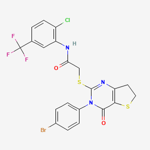 molecular formula C21H14BrClF3N3O2S2 B2415364 2-((3-(4-bromophenyl)-4-oxo-3,4,6,7-tetrahydrothieno[3,2-d]pyrimidin-2-yl)thio)-N-(2-chloro-5-(trifluoromethyl)phenyl)acetamide CAS No. 850915-94-5