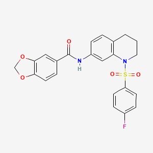 molecular formula C23H19FN2O5S B2415367 N-(1-((4-fluorophenyl)sulfonyl)-1,2,3,4-tetrahydroquinolin-7-yl)benzo[d][1,3]dioxole-5-carboxamide CAS No. 1005300-25-3