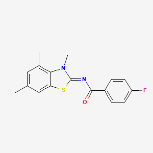 molecular formula C17H15FN2OS B2415368 (E)-4-氟代-N-(3,4,6-三甲基苯并[d]噻唑-2(3H)-亚甲基)苯甲酰胺 CAS No. 681157-04-0