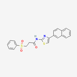 molecular formula C22H18N2O3S2 B2415371 N-(4-(naphthalen-2-yl)thiazol-2-yl)-3-(phenylsulfonyl)propanamide CAS No. 868676-08-8