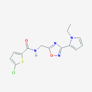 molecular formula C14H13ClN4O2S B2415372 5-chloro-N-((3-(1-ethyl-1H-pyrrol-2-yl)-1,2,4-oxadiazol-5-yl)methyl)thiophene-2-carboxamide CAS No. 2034454-63-0