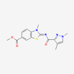 molecular formula C16H16N4O3S B2415394 (E)-2-((1,4-二甲基-1H-吡唑-3-羰基)亚氨基)-3-甲基-2,3-二氢苯并[d]噻唑-6-羧酸甲酯 CAS No. 1203433-42-4