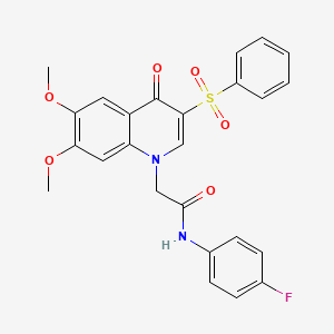 2-[3-(benzenesulfonyl)-6,7-dimethoxy-4-oxoquinolin-1-yl]-N-(4-fluorophenyl)acetamide