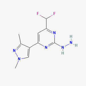 molecular formula C10H12F2N6 B2415403 4-(difluoromethyl)-6-(1,3-dimethyl-1H-pyrazol-4-yl)-2-hydrazinylpyrimidine CAS No. 1004644-06-7