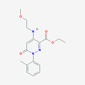 molecular formula C17H21N3O4 B2415411 Ethyl 4-((2-methoxyethyl)amino)-6-oxo-1-(o-tolyl)-1,6-dihydropyridazine-3-carboxylate CAS No. 922014-62-8