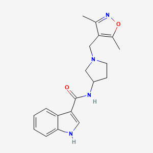 molecular formula C19H22N4O2 B2415412 N-{1-[(3,5-dimethylisoxazol-4-yl)methyl]pyrrolidin-3-yl}-1H-indole-3-carboxamide CAS No. 1775303-54-2