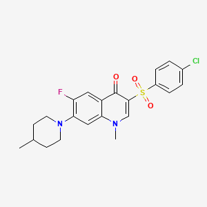 molecular formula C22H22ClFN2O3S B2415421 3-((4-chlorophenyl)sulfonyl)-6-fluoro-1-methyl-7-(4-methylpiperidin-1-yl)quinolin-4(1H)-one CAS No. 892774-81-1