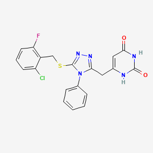 molecular formula C20H15ClFN5O2S B2415426 6-[[5-[(2-chloro-6-fluorophenyl)methylsulfanyl]-4-phenyl-1,2,4-triazol-3-yl]methyl]-1H-pyrimidine-2,4-dione CAS No. 852047-16-6