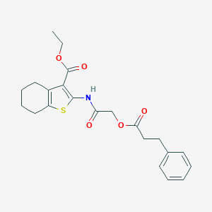 molecular formula C22H25NO5S B241544 Ethyl 2-[[2-(3-phenylpropanoyloxy)acetyl]amino]-4,5,6,7-tetrahydro-1-benzothiophene-3-carboxylate 