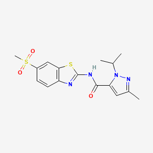 molecular formula C16H18N4O3S2 B2415441 1-isopropyl-3-methyl-N-(6-(methylsulfonyl)benzo[d]thiazol-2-yl)-1H-pyrazole-5-carboxamide CAS No. 1209533-69-6