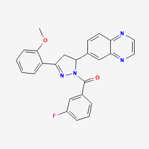 (3-fluorophenyl)(3-(2-methoxyphenyl)-5-(quinoxalin-6-yl)-4,5-dihydro-1H-pyrazol-1-yl)methanone