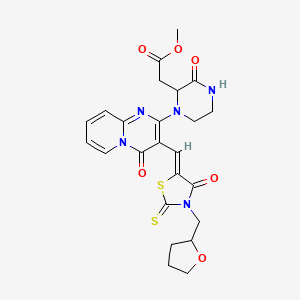 (Z)-methyl 2-(3-oxo-1-(4-oxo-3-((4-oxo-3-((tetrahydrofuran-2-yl)methyl)-2-thioxothiazolidin-5-ylidene)methyl)-4H-pyrido[1,2-a]pyrimidin-2-yl)piperazin-2-yl)acetate
