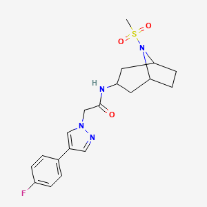 molecular formula C19H23FN4O3S B2415592 2-(4-(4-fluorophenyl)-1H-pyrazol-1-yl)-N-(8-(methylsulfonyl)-8-azabicyclo[3.2.1]octan-3-yl)acetamide CAS No. 2034486-77-4