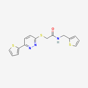 molecular formula C15H13N3OS3 B2415614 2-((6-(thiophen-2-yl)pyridazin-3-yl)thio)-N-(thiophen-2-ylmethyl)acetamide CAS No. 1207025-70-4