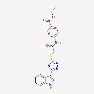 molecular formula C22H21N5O3S B2415621 ethyl 4-(2-((5-(1H-indol-3-yl)-4-methyl-4H-1,2,4-triazol-3-yl)thio)acetamido)benzoate CAS No. 852143-06-7