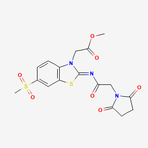 molecular formula C17H17N3O7S2 B2415635 (Z)-methyl 2-(2-((2-(2,5-dioxopyrrolidin-1-yl)acetyl)imino)-6-(methylsulfonyl)benzo[d]thiazol-3(2H)-yl)acetate CAS No. 865198-51-2