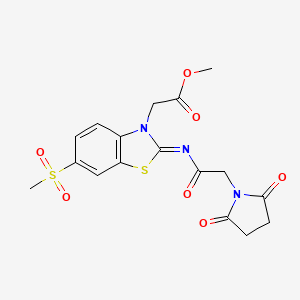 molecular formula C17H17N3O7S2 B2415635 (Z)-甲基 2-(2-((2-(2,5-二氧代吡咯烷-1-基)乙酰)亚氨基)-6-(甲基磺酰基)苯并[d]噻唑-3(2H)-基)乙酸酯 CAS No. 865198-51-2