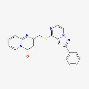 molecular formula C21H15N5OS B2415662 2-(((2-phenylpyrazolo[1,5-a]pyrazin-4-yl)thio)methyl)-4H-pyrido[1,2-a]pyrimidin-4-one CAS No. 1428378-85-1
