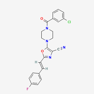 molecular formula C23H18ClFN4O2 B2415684 (E)-5-(4-(3-chlorobenzoyl)piperazin-1-yl)-2-(4-fluorostyryl)oxazole-4-carbonitrile CAS No. 941263-94-1