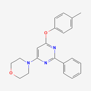 molecular formula C21H21N3O2 B2415688 4-[6-(4-甲基苯氧基)-2-苯基-4-嘧啶基]吗啉 CAS No. 339018-78-9