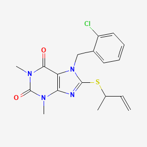 molecular formula C18H19ClN4O2S B2415693 8-But-3-en-2-ylsulfanyl-7-[(2-chlorophenyl)methyl]-1,3-dimethylpurine-2,6-dione CAS No. 864939-81-1