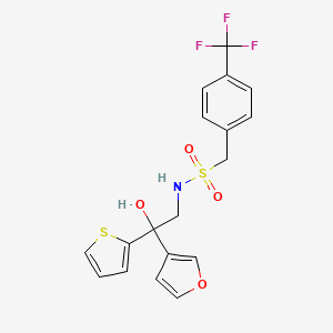 molecular formula C18H16F3NO4S2 B2415696 N-(2-(furan-3-yl)-2-hydroxy-2-(thiophen-2-yl)ethyl)-1-(4-(trifluoromethyl)phenyl)methanesulfonamide CAS No. 2034240-01-0
