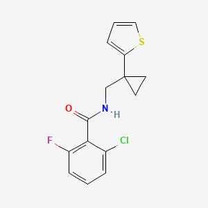 molecular formula C15H13ClFNOS B2415705 2-chloro-6-fluoro-N-((1-(thiophen-2-yl)cyclopropyl)methyl)benzamide CAS No. 1207029-11-5