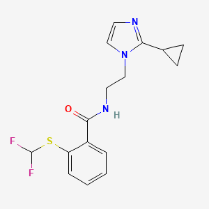 molecular formula C16H17F2N3OS B2415717 N-(2-(2-cyclopropyl-1H-imidazol-1-yl)ethyl)-2-((difluoromethyl)thio)benzamide CAS No. 2034234-61-0