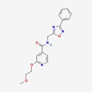 molecular formula C18H18N4O4 B2415748 2-(2-methoxyethoxy)-N-((3-phenyl-1,2,4-oxadiazol-5-yl)methyl)isonicotinamide CAS No. 2034313-39-6