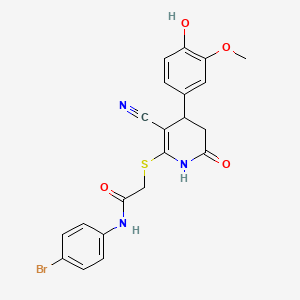 molecular formula C21H18BrN3O4S B2415763 N-(4-bromophenyl)-2-[[5-cyano-4-(4-hydroxy-3-methoxyphenyl)-2-oxo-3,4-dihydro-1H-pyridin-6-yl]sulfanyl]acetamide CAS No. 332051-76-0