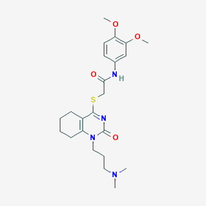 molecular formula C23H32N4O4S B2415766 N-(3,4-dimethoxyphenyl)-2-((1-(3-(dimethylamino)propyl)-2-oxo-1,2,5,6,7,8-hexahydroquinazolin-4-yl)thio)acetamide CAS No. 941920-78-1