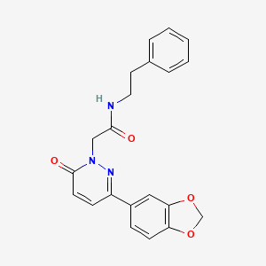 molecular formula C21H19N3O4 B2415773 2-(3-(苯并[d][1,3]二氧杂环-5-基)-6-氧代哒嗪-1(6H)-基)-N-苯乙酰胺 CAS No. 942007-94-5