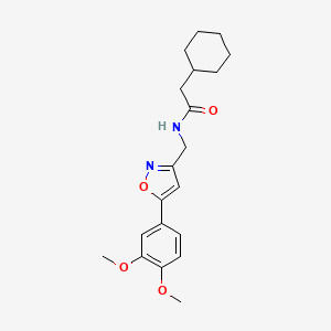 molecular formula C20H26N2O4 B2415797 2-シクロヘキシル-N-((5-(3,4-ジメトキシフェニル)イソキサゾール-3-イル)メチル)アセトアミド CAS No. 952970-03-5