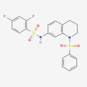 molecular formula C21H18F2N2O4S2 B2415808 2,4-difluoro-N-(1-(phenylsulfonyl)-1,2,3,4-tetrahydroquinolin-7-yl)benzenesulfonamide CAS No. 1172860-92-2