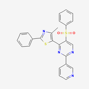 molecular formula C25H18N4O2S2 B2415819 4-(4-甲基-2-苯基-1,3-噻唑-5-基)-5-(苯磺酰基)-2-(3-吡啶基)嘧啶 CAS No. 866017-82-5