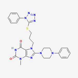 3-methyl-7-(3-((1-phenyl-1H-tetrazol-5-yl)thio)propyl)-8-(4-phenylpiperazin-1-yl)-1H-purine-2,6(3H,7H)-dione