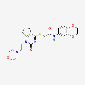 N-(2,3-dihydrobenzo[b][1,4]dioxin-6-yl)-2-((1-(2-morpholinoethyl)-2-oxo-2,5,6,7-tetrahydro-1H-cyclopenta[d]pyrimidin-4-yl)thio)acetamide