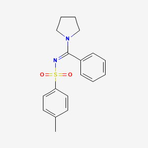 molecular formula C18H20N2O2S B2415889 (E)-4-methyl-N-(phenyl(pyrrolidin-1-yl)methylene)benzenesulfonamide CAS No. 35953-95-8