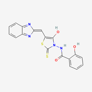 molecular formula C18H12N4O3S2 B2415899 (Z)-N-(5-((1H-苯并[d]咪唑-2-基)亚甲基)-4-氧代-2-硫代噻唑烷-3-基)-2-羟基苯甲酰胺 CAS No. 881818-43-5