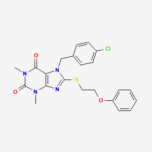 molecular formula C22H21ClN4O3S B2415917 7-(4-chlorobenzyl)-1,3-dimethyl-8-((2-phenoxyethyl)thio)-1H-purine-2,6(3H,7H)-dione CAS No. 510717-42-7