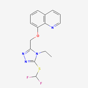 molecular formula C15H14F2N4OS B2415920 8-((5-((difluoromethyl)thio)-4-ethyl-4H-1,2,4-triazol-3-yl)methoxy)quinoline CAS No. 638135-88-3