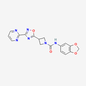 molecular formula C17H14N6O4 B2415929 N-(benzo[d][1,3]dioxol-5-yl)-3-(3-(pyrimidin-2-yl)-1,2,4-oxadiazol-5-yl)azetidine-1-carboxamide CAS No. 1324189-63-0