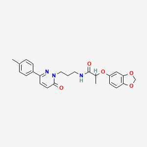 molecular formula C24H25N3O5 B2415938 2-(benzo[d][1,3]dioxol-5-yloxy)-N-(3-(6-oxo-3-(p-tolyl)pyridazin-1(6H)-yl)propyl)propanamide CAS No. 1040671-71-3
